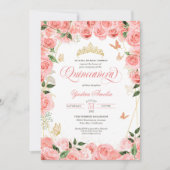 ピンク赤面金ゴールドバラエレガントバタフライキンセアニェラ 招待状 (正面)