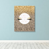 ピンク赤面金ゴールドヒョウ印刷きらびやかな目 キャンバスプリント (インサイチュ (ウッドフロア))