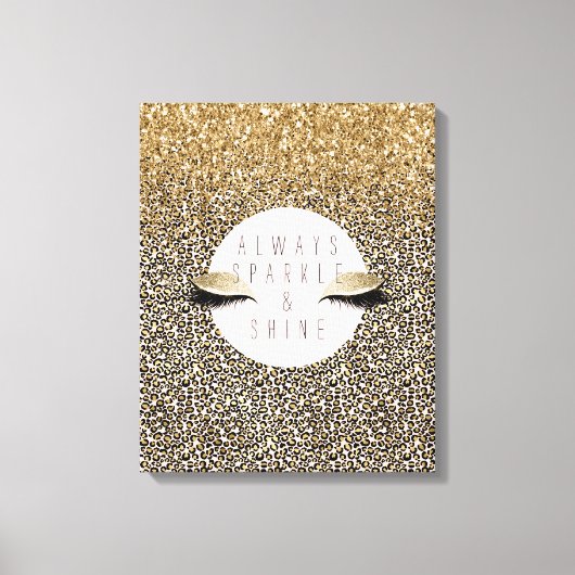 ピンク赤面金ゴールドヒョウ印刷きらびやかな目 キャンバスプリント (正面)