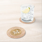 ピンク赤面金ゴールドヒョウ印刷グリッツスパークル ラウンドペーパーコースター (インサイチュ)