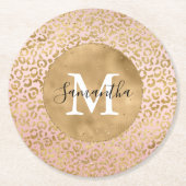 ピンク赤面金ゴールドヒョウ印刷グリッツスパークル ラウンドペーパーコースター (正面)