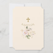 ピンク赤面金ゴールドフラワーズクロスシャンパンバプテスマ 招待状 (裏面)