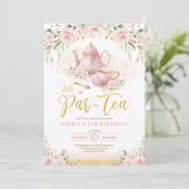 ピンク赤面金ゴールドフローラガールズ誕生日ティーパーティー 招待状 (スタンド正面)