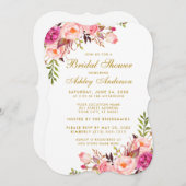 ピンク赤面金ゴールドフローラブライダルシャワー招待B 招待状 (正面/裏面)