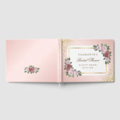 ピンク赤面金ゴールドフローラブライダルシャワー ゲストブック (全面)