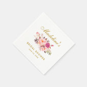 ピンク赤面金ゴールドフローラブライダルシャワー スタンダードカクテルナプキン (角)