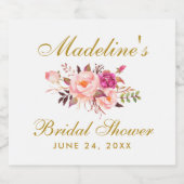 ピンク赤面金ゴールドフローラブライダルシャワー スパークリングワインラベル (シングルラベル)