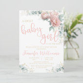 ピンク赤面金ゴールドフローラ女の子の赤ちゃんシャワー招待 招待状 (スタンド正面)