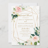 ピンク赤面金ゴールドフローラ幾何リハーサルディナー 招待状 (正面)