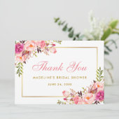 ピンク赤面金ゴールドフローラ感謝していブライダルシャワーP 招待状 (スタンド正面)