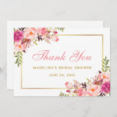 ピンク赤面金ゴールドフローラ感謝していブライダルシャワーP 招待状 (正面/裏面)