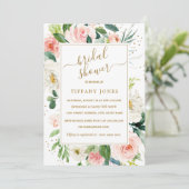 ピンク赤面金ゴールドフローラ水彩ブライダルシャワー 招待状 (スタンド正面)