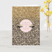 ピンク赤面金ゴールドレオパードプリント カード (黄色い花)