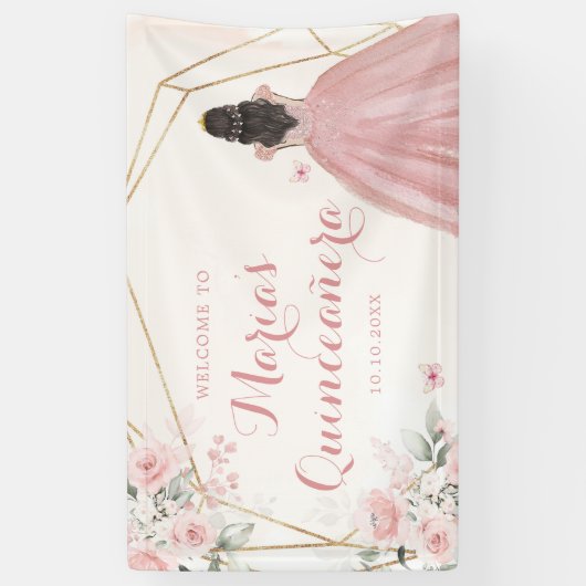 ピンク赤面金ゴールド幾何学的フローラキンセアニララージ 横断幕 (縦)