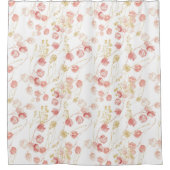 ピンク赤面金ゴールド牧草地花パターン シャワーカーテン (正面)