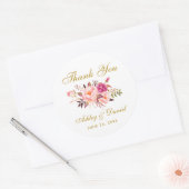 ピンク赤面金ゴールド結婚フローラサンキューL ラウンドシール (封筒)