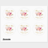 ピンク赤面金ゴールド結婚フローラサンキューL ラウンドシール (シート)