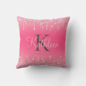 ピンク赤面、ドリッピンググリッター、バラ金ゴールドモノグラム クッション (裏面)