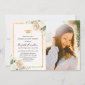 ピンク赤面&フォイル金ゴールドフローラグラッドパーティー写真 招待状 (正面)