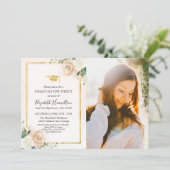 ピンク赤面&フォイル金ゴールドフローラグラッドパーティー写真 招待状 (スタンド正面)