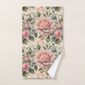 ピンク赤面&ホワイトジャイアントキャベツバラ バスタオルセット (ハンドタオル)