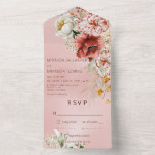 ピンク赤面&ホワイトモダンフローラピンクディナー オールインワン招待状 (内側)