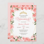 ピンク赤面&金ゴールドグラムバラエレガントキンセアニェラ 招待状 (正面/裏面)