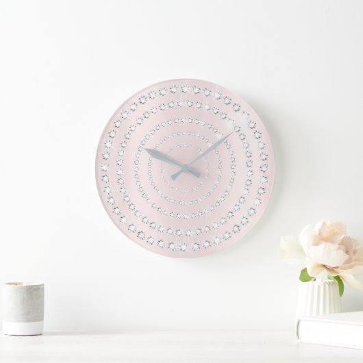 ピンク赤面VIPグレーシルバーダイヤモンドインフィニティジェムメス ラージ壁時計 (ホーム)