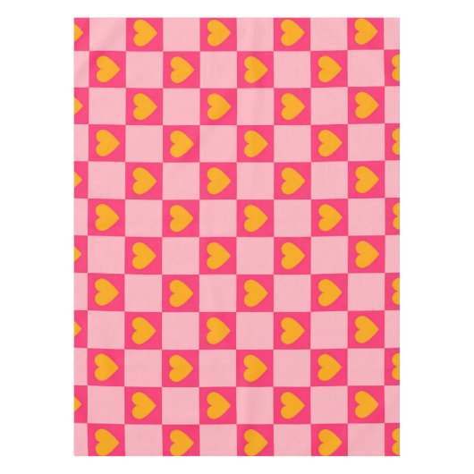 ピンク赤黄色ハート愛市松模様にY2Kパターン テーブルクロス (正面)