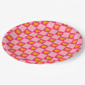 ピンク赤黄色ハート愛市松模様にY2Kパターン ペーパープレート (アングル)