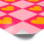 ピンク赤黄色ハート愛市松模様にY2Kパターン ポスター (コーナー)