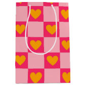 ピンク赤黄色ハート愛市松模様にY2Kパターン ミディアムペーパーバッグ (正面)