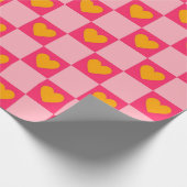 ピンク赤黄色ハート愛市松模様にY2Kパターン ラッピングペーパー (角)