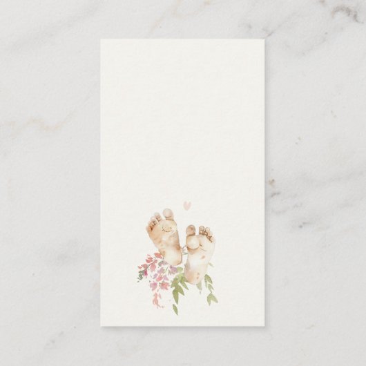 ピンク足フローラガールおむつラッフルベビーシャワー エンクロージャーカード (裏面)