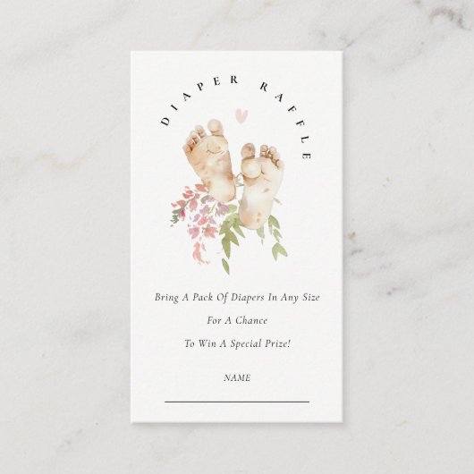 ピンク足フローラガールおむつラッフルベビーシャワー エンクロージャーカード (正面)