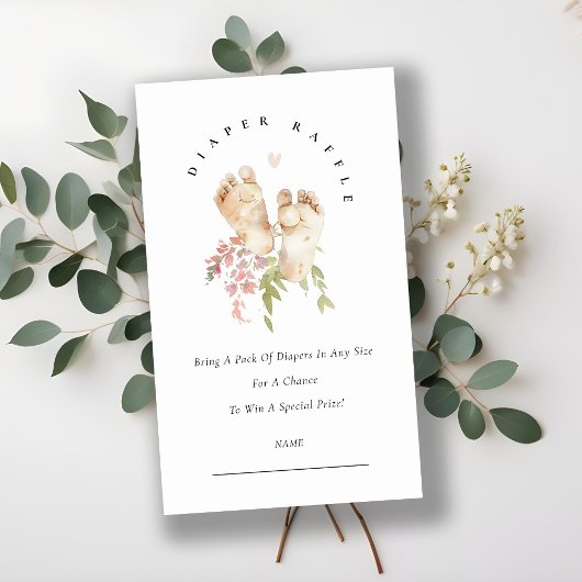 ピンク足フローラガールおむつラッフルベビーシャワー エンクロージャーカード