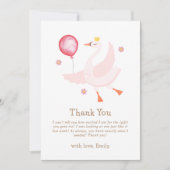 ピンク踊りプリンセススワンバルーンベビーシャワー サンキューカード (正面)