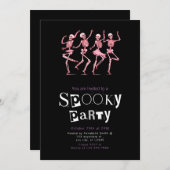 ピンク踊り骨格ミニマルハローウィンパーティ 招待状 (正面/裏面)
