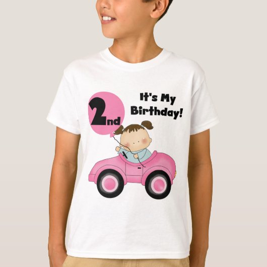 ピンク車の第2誕生日のTシャツおよびギフトの女の子 Tシャツ (正面)