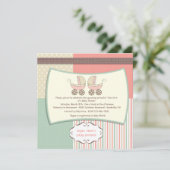 ピンク車2台ベビーシャワー招待状 招待状 (スタンド正面)