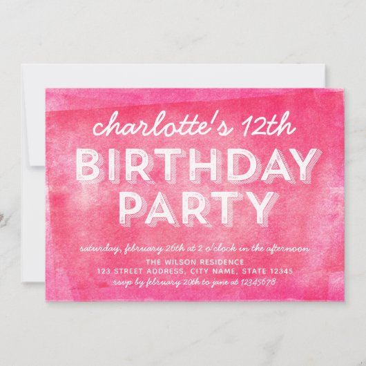 ピンク転がインクAny Age誕生日招待状 招待状 (正面)