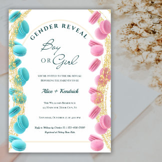 ピンク輝くとブルーのマカロン性別の表示 招待状