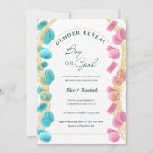ピンク輝くとブルーのマカロン性別の表示 招待状 (正面)