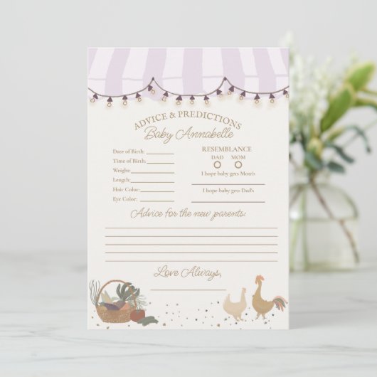 ピンク農家ズマーケットファームフレッシュアドバイスのベビー 招待状 (スタンド正面)