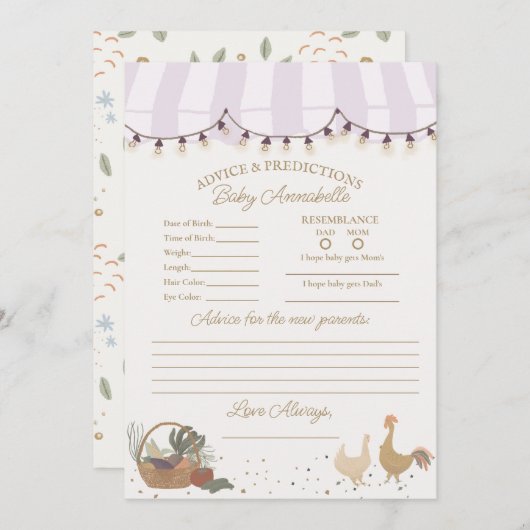 ピンク農家ズマーケットファームフレッシュアドバイスのベビー 招待状 (正面/裏面)