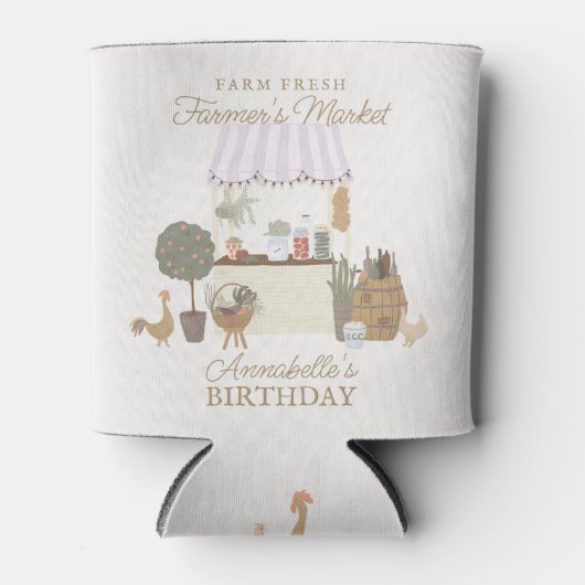 ピンク農家ズマーケットファームフレッシュ誕生日の好意 缶クーラー (正面)