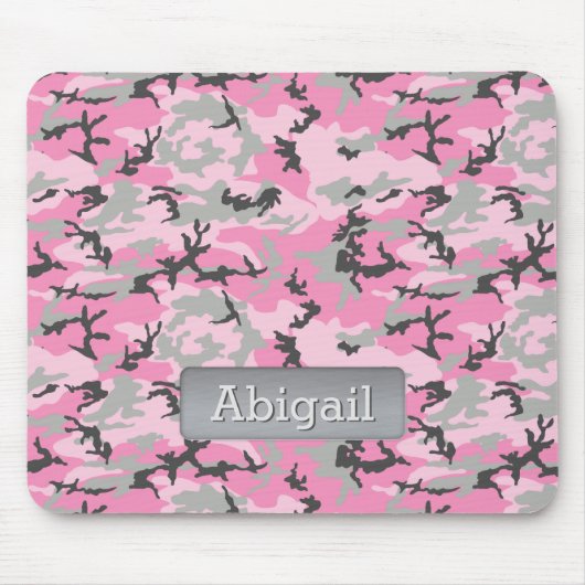 ピンク迷彩柄のパタパーソナライズされたーン名 マウスパッド (正面)
