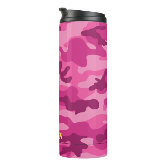 ピンク迷彩柄イエローネームスポーツモダン旅行 タンブラー (回転右)