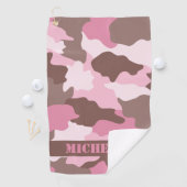 ピンク迷彩柄カモフラージュモノグラム名 ゴルフタオル (インサイチュ)