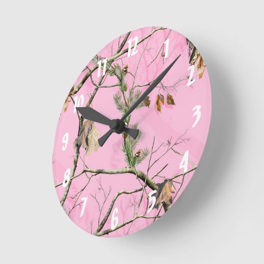 ピンク迷彩柄カモフラージュ狩りガール実在ガールウォールクロック ラウンド壁時計 (傾斜)